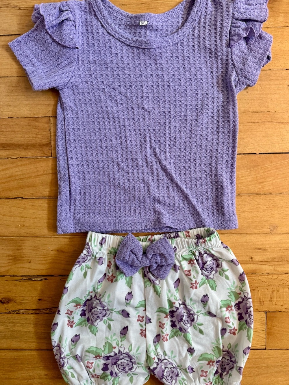 Lilac Ruffle Sleeve Top with Floral Bow Shorts 12-18 months